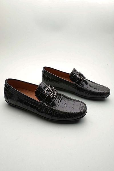 Gondol Loafer clasic pentru bărbați din piele naturală Black Croco 41 ttx. 601177