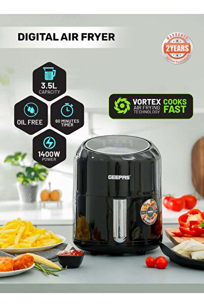 Geepas مقلاة هوائية رقمية | سعة 3.5 لتر مع رف | مزودة بتقنية القلي الهوائي VORTX