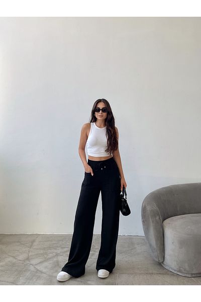 Swan Woman Elastic Waist Visco Linen Trousers