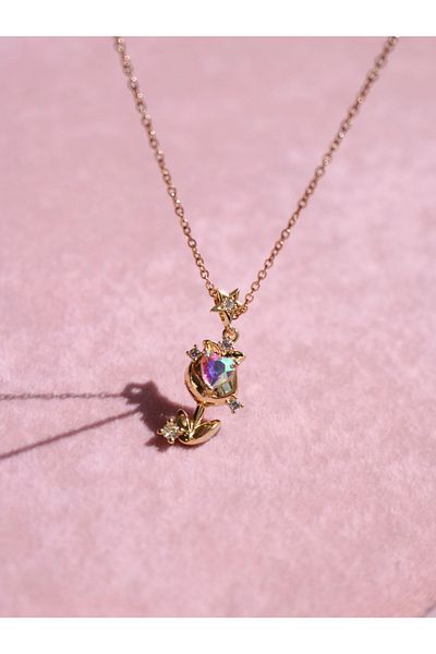 Reorah Collection Heart Glow Rose Steel Necklace-Zircon Stone Heart Star Tulip Steel Necklace