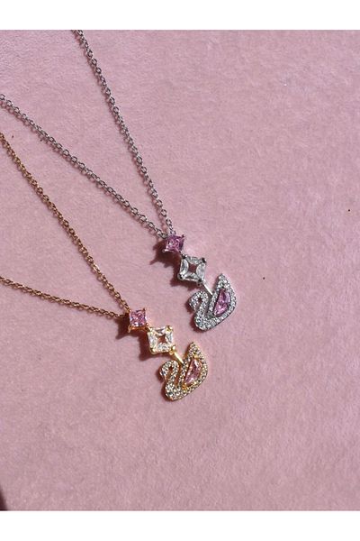 Reorah Collection Pink Swan Shine Steel Necklace-Shimmering Pink Swan Steel Necklace