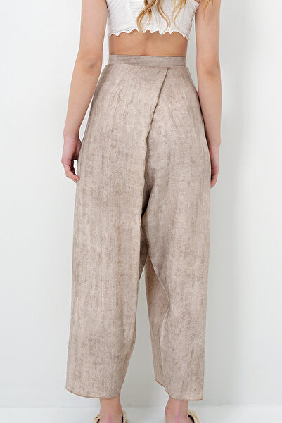 VAGGON Women's Beige Lacing Detailed Shalwar Cut Aerobin Trousers Prmx13896