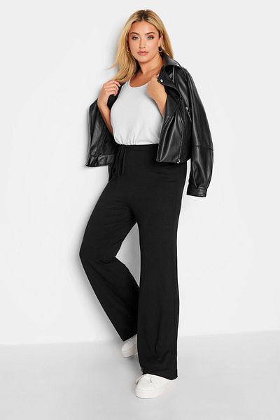 Stil Diva Plus Size Elastic Waist and Lace-Up Pocketless Flared Pants 140052