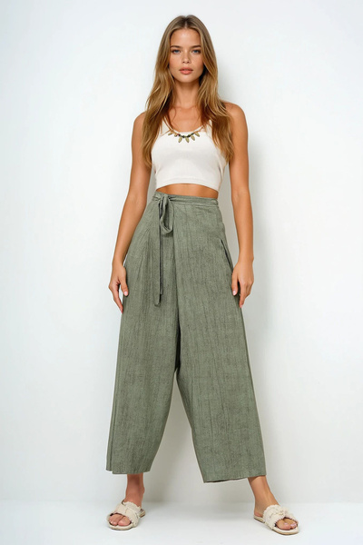 VAGGON Women's Khaki Lacing Detailed Shalwar Cut Aerobin Trousers Prmx13896