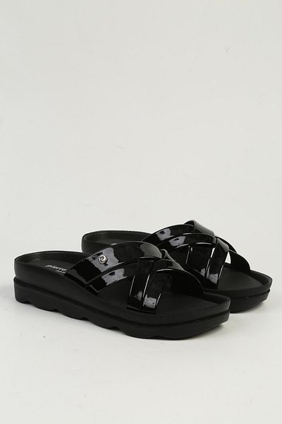 Pierre Cardin Black Patent Leather Women's Slippers Pc-7485