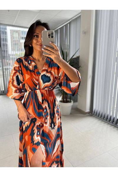 caddstore My 3154 Orange-Indigo Transition Viscose Dress