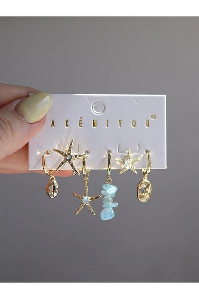 Reorah Collection Aqua Glitter Earrings Set-Blue Star Earrings Set