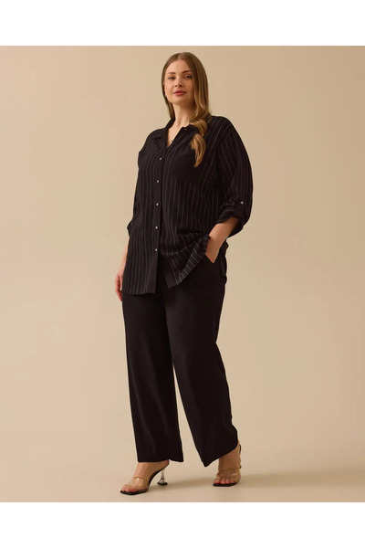 Gala-Xi قميص نسائي مخطط مقاس كبير 10002511514027