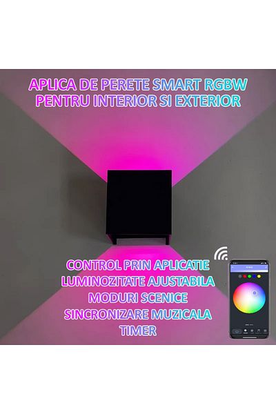NEXTLY Aplica Led De Perete Rgbw Interior Si Exterior, , Cube Light, Control Prin Aplicatie, 12w