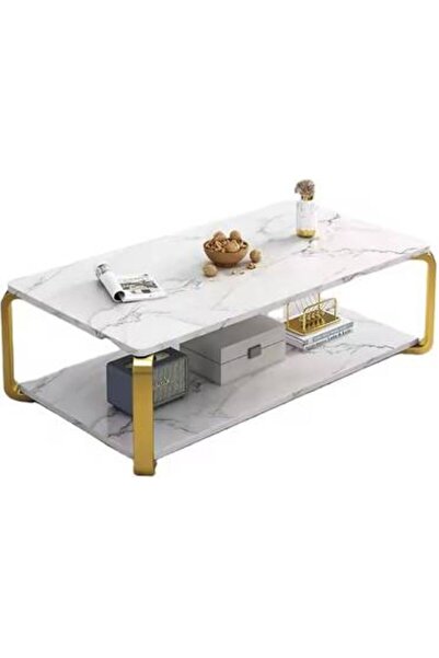 Generica Wooden table with steel legs, white marble color, dimensions: height 40 * length 120 * width 60