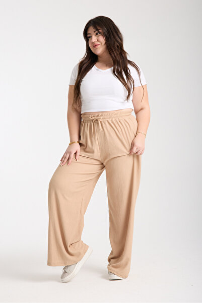 ZİYMO Pantaloni Palazzo de damă, mărime mare, cu talie elastică