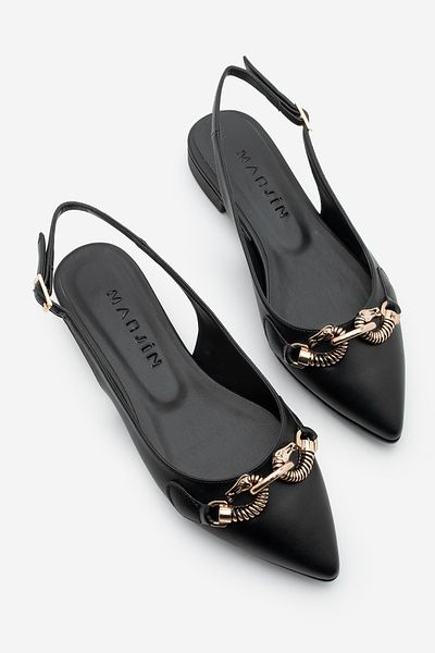 Marjin Damen-Schuhe mit spitzer Zehenpartie und offenem Rücken, Schwarz, Daily Beteksiyon