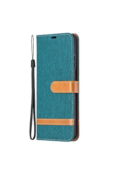REDz Accessories Husă compatibilă cu Samsung S21 Ultra, capac cu clapă, model Denim, verde, sloturi pentru carduri și bani