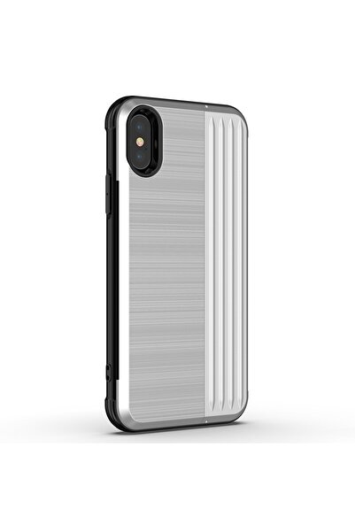 REDz Accessories Carcasă cu slot pentru card, compatibilă cu iPhone XR, argintie, protecție, material TPU și policarbonat