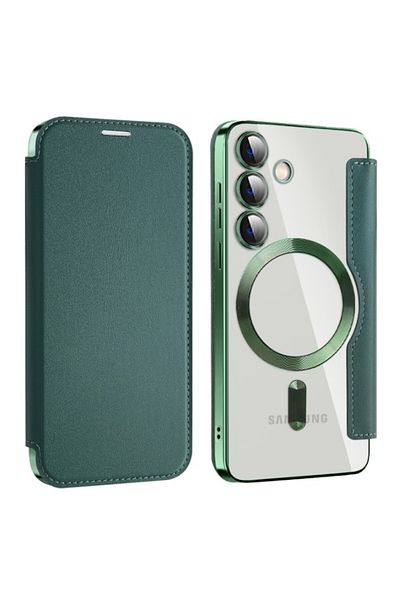 REDz Accessories Magsafe Card Case, Ultra Protection, Leather Look For Samsung Galaxy S24 Plus, Card Wallet, Green