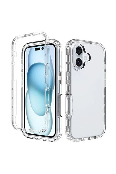 REDz Accessories Carcasă completă 360°, protecție antișoc, compatibilă cu iPhone 16 Plus, silicon transparent