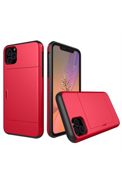 REDz Accessories Carcasă cu slot pentru card, compatibilă cu iPhone 11 Pro Max, roșie, material TPU și policarbonat