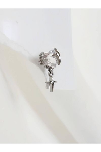Eva Takı Store Curved Heart Star Model Cartilage Piercing Tragus Helix Gold Silver Color Earrings