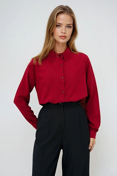 VAGGON Cămașă de damă Burgundy Basic Viscon Woven Vgn-x5442