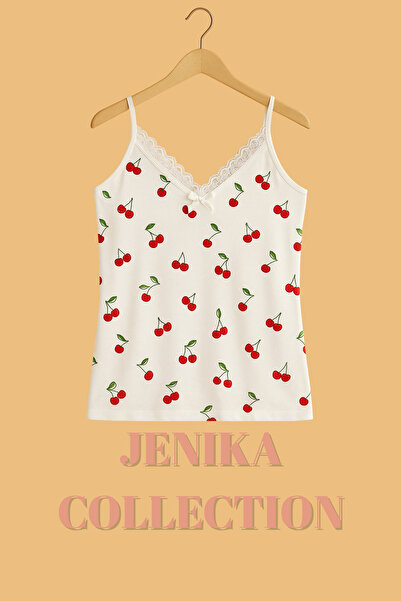 JENİKA Patterned Cotton Rope Strap Women's 3-Piece Undershirt