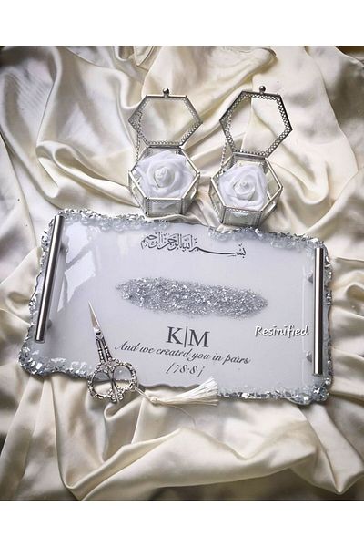 Home •Epoxy Silver Promise Tray •Epoxy Engagement Tray •Personalized Epoxy Tray•Groom Coffee Tray