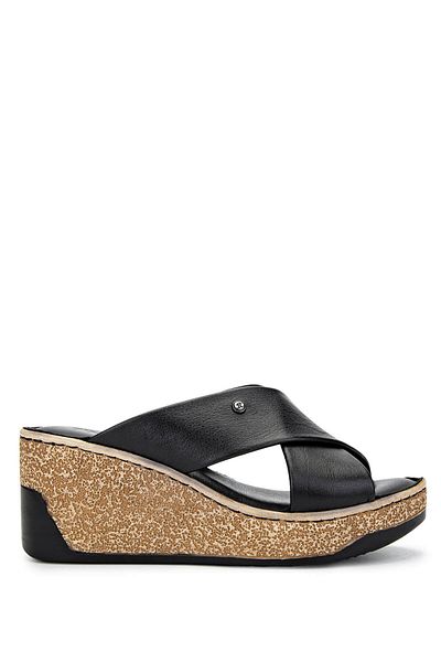 Tamer Tanca Women's Genuine Leather Black Heeled Slippers