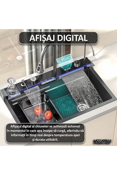 NEXTLY Set chiuveta multifunctionala smart, Nextly, afisaj digital, doua cascade, iluminare ambientala