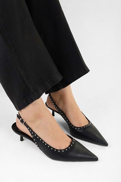 Shoeberry Women's Nina Black Skin Troc Stiletto