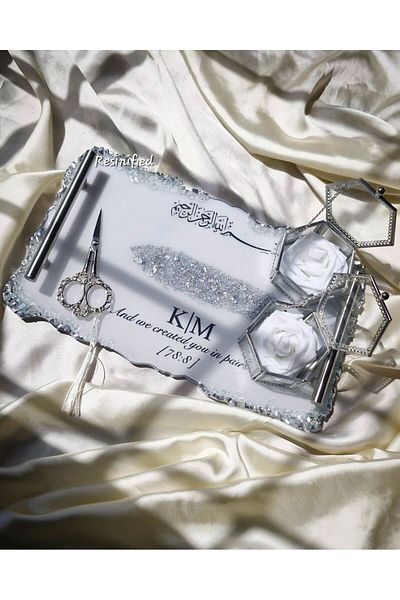 Home •Epoxy Silver Promise Tray •Epoxy Engagement Tray •Personalized Epoxy Tray•Groom Coffee Tray