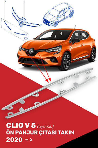 CND Clio 5 V Uyumlu Ön Panjur Üst Nikelajı Takım (2020- ), 960109845R