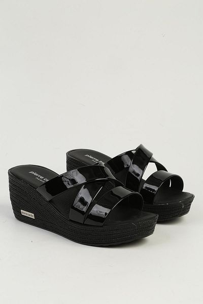 Pierre Cardin Black Patent Leather Women's Slippers Pc-7476