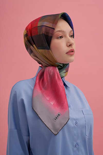 Aker Fırça Desenli Ipek Krep Saten Eşarp