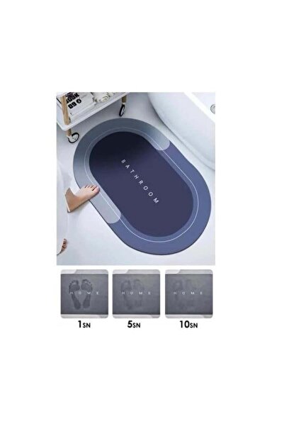 Vonkap Süper Emici Kaymaz Yıkanabilir Mavi Bathroom Oval Banyo Paspası Kauçuk...
