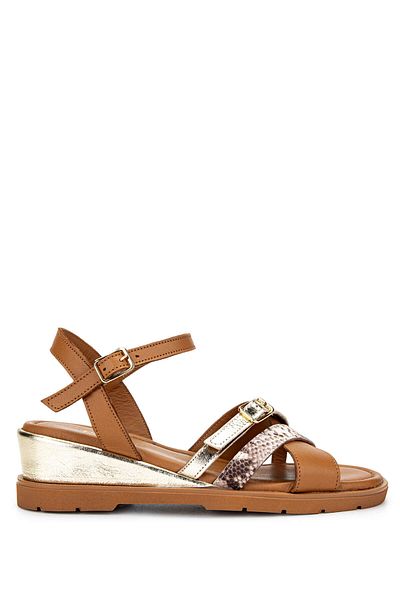 Tamer Tanca Women's Genuine Leather Tan Heeled Sandals