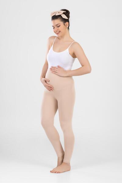 BAYKAR Women's Ankle Length Flexible Adjustable High Waist Combed Cotton Maternity Leggings 8912 Skin Color