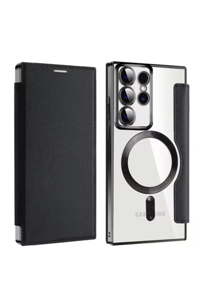 REDz Accessories Husă de card Magsafe, Ultra Protection, aspect piele, pentru Samsung Galaxy S24 Ultra, portofel de card, neagră