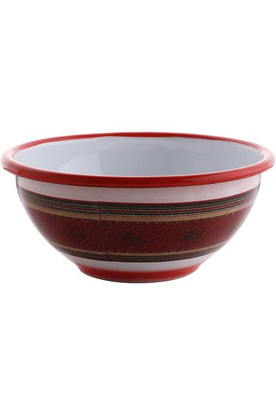 ALSAIF Iron Enamel Bowl with Base, Fabric Design, 16 cm, Multicolor
