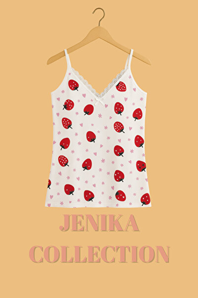 JENİKA Patterned Cotton Rope Strap Women's 3-Piece Undershirt