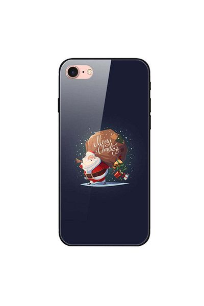REDz Accessories Carcasă de Crăciun compatibilă cu modelul iPhone 7/8/SE2, cu geantă cadou Moș Crăciun din sticlă, hibridă TPU multicoloră