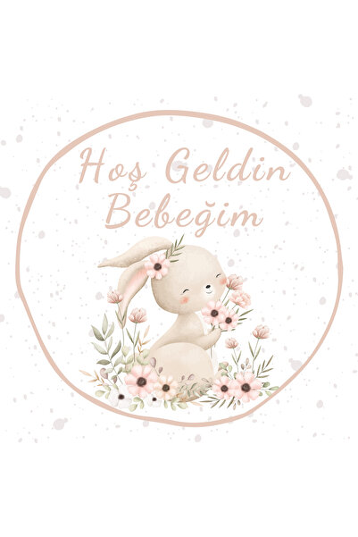 Pera İsme Özel Tavşan Tema Yuvarlak Bebek Sticker/Etiket 4 Cm 100 Adet