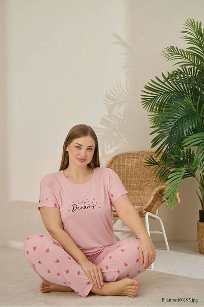 Pijamoni Polyviscon Large Size Salmon Pajama Set - 7340