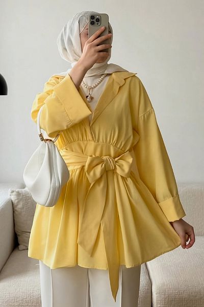 Salih Çelebi Kimono Sleeve Bow Tunik 1613 - Yellow