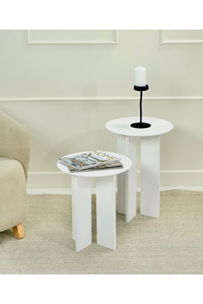 kuppdesign Leo Mantar Sehpa Beyaz İkili Set (45-55 CM)