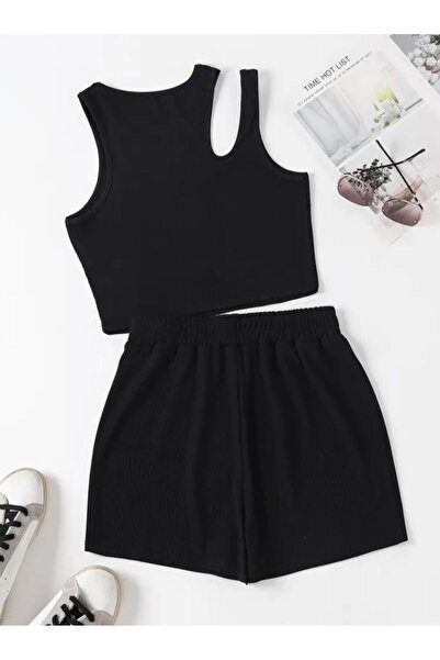 Pupa Kadın Şortlu Asimetrik Crop Bluz Alt Üst İkili Takım