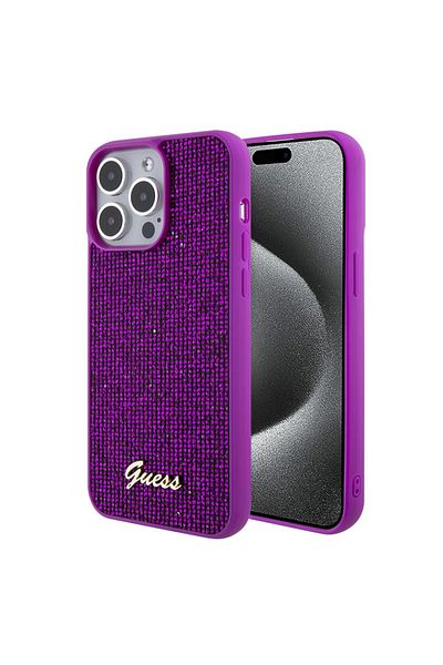 Guess Case for iPhone 15 Pro Max, Disco Metal Logo, Guess, Fuchsia
