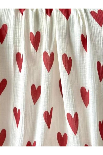 ToprikoKids Red Heart 100% Organic Cotton 95X100 cm Double Layer Muslin Blanket