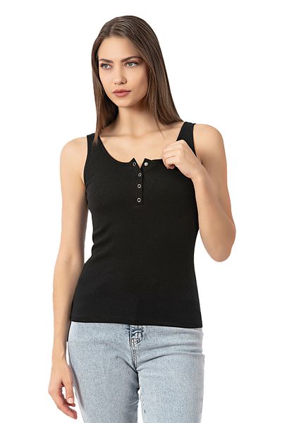 ÖZKAN underwear Özkan 27063 Women's Cotton Lycra Camisole Ribbed Flexible Comfortable Front Placket Thick Strap Knitted Tank Top