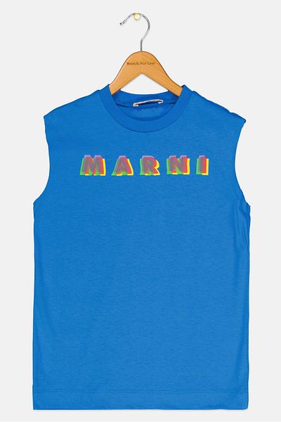 Marni Kids Boy Sleeveless Brand Logo Vest, Blue