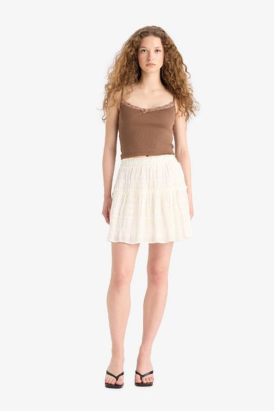 DeFacto Afra X A-Line Regular Waist Pleated Cotton Lined Textured Mini Skirt E6716Ax25Sm