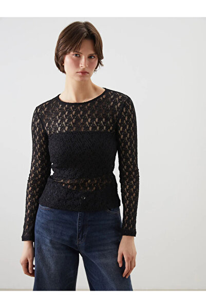 LC Waikiki بلوزة LCWAIKIKI الكلاسيكية ذات الرقبة الدائرية باللون الأسود